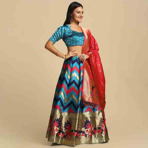 Jacquard Work Semi-Stitched Lehenga Choli With Dupatta