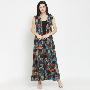 Women Multicolored Printed Open Front Fusion Shrug